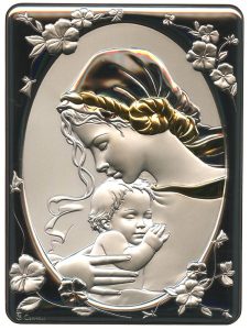 Mother and Child Silver Laminated Plaque cm.16.5x21.5- 6 1/2"x 8 1/2"