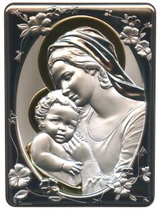 Mother and Child Silver Laminated Plaque cm.16.5x21.5- 6 1/2"x 8 1/2"