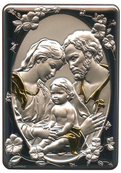 Holy Family Silver Laminated Plaque cm.10x14 - 4"x 5 1/2"