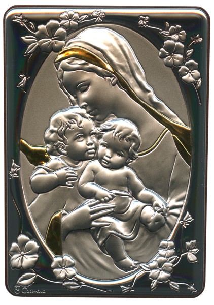 Mother and Child Silver Laminated Plaque cm.10x14 - 4"x 5 1/2"