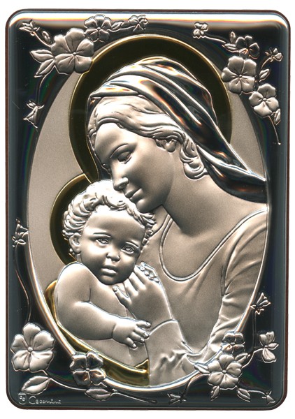 Mother and Child Silver Laminated Plaque cm.10x14 - 4"x 5 1/2"