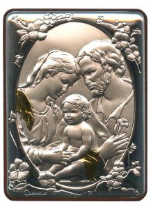 Holy Family Silver Laminated Plaque cm.5x6.5 - 2"x2 1/2"
