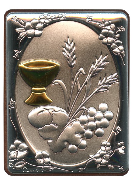 Communion Silver Laminated Plaque cm.5x6.5 - 2"x2 1/2"
