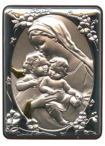 Mother and Child Silver Laminated Plaque cm.5x6.5 - 2"x2 1/2"