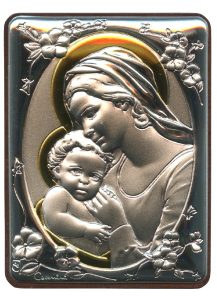 Mother and Child Silver Laminated Plaque cm.5x6.5 - 2"x2 1/2"
