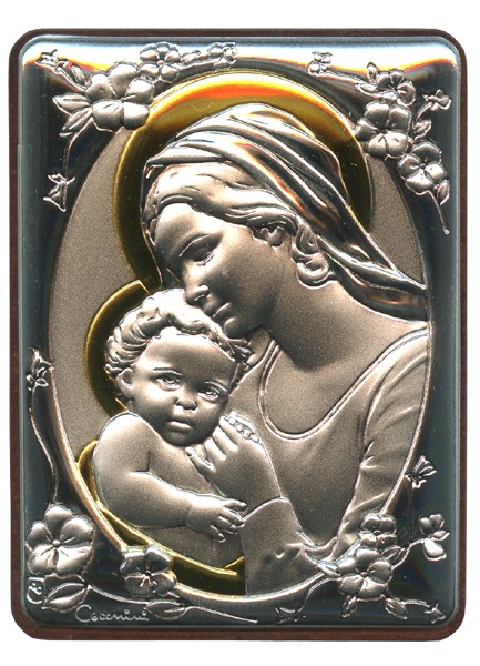 Mother and Child Silver Laminated Plaque cm.5x6.5 - 2"x2 1/2"