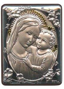 Mother and Child Silver Laminated Plaque cm.5x6.5 - 2"x2 1/2"