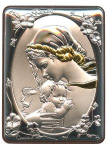 Mother and Child Silver Laminated Plaque cm.5x6.5 - 2"x2 1/2"
