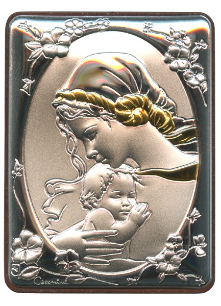 Mother and Child Silver Laminated Plaque cm.5x6.5 - 2"x2 1/2"