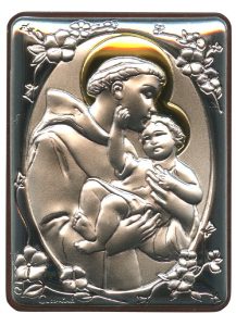 St.Anthony Silver Laminated Plaque cm.5x6.5 - 2"x2 1/2"