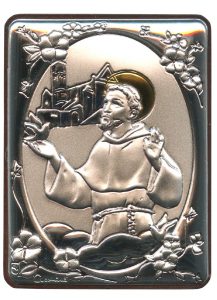 St.Francis Silver Laminated Plaque cm.5x6.5 - 2"x2 1/2"