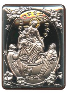 Our Lady of Pompei Silver Laminated Plaque cm.5x6.5 - 2"x2 1/2"