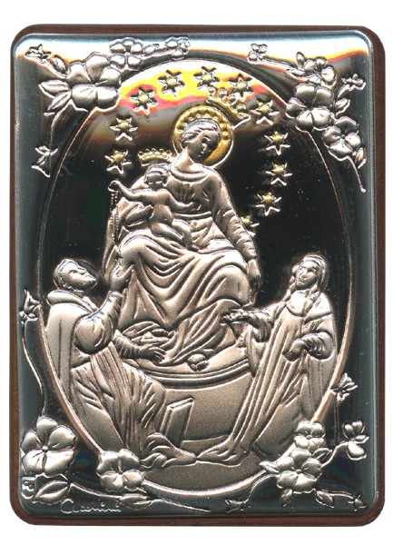 Our Lady of Pompei Silver Laminated Plaque cm.5x6.5 - 2"x2 1/2"