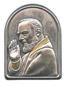 Padre Pio Pewter Picture cm. 5.5x4.2- 2 1/8"x 1 1/2"