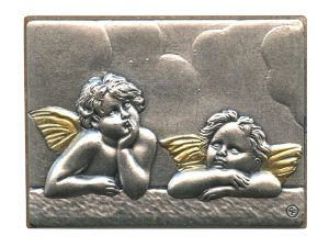 Guardian Angel Pewter Picture cm. 5.5x4.2- 2 1/8"x 1 1/2"