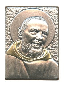 Padre Pio Pewter Picture cm. 5.5x4.2- 2 1/8"x 1 1/2"