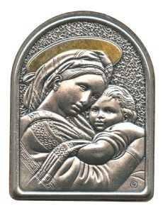 Mother and Child Pewter Picture cm. 5.5x4.2- 2 1/8"x 1 1/2"