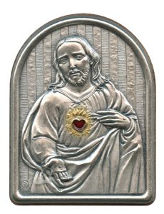 Sacred Heart of Jesus Pewter Picture cm. 5.5x4.2- 2 1/8"x 1 1/2"