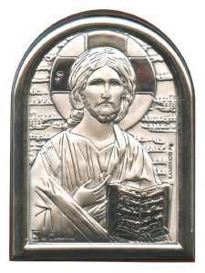 Pantocrator Plaque with Stand Brown Frame cm.6x4.5 - 2 1/4"x 1 3/4"
