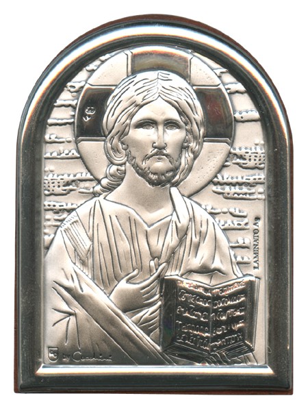 Pantocrator Plaque with Stand Brown Frame cm.6x4.5 - 2 1/4"x 1 3/4"