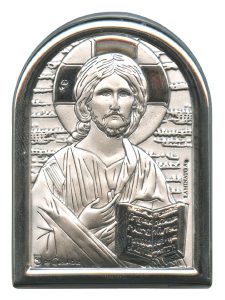 Pantocrator Plaque with Stand Mother of Pearl Frame cm.6x4.5 - 2 1/4"x 1 3/4"