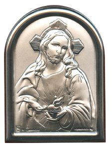 Sacred Heart of Jesus Plaque with Brown Frame cm.6x4.5 - 2 1/4"x 1 3/4"