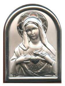 Immaculate Heart of Mary Plaque with Stand Brown Frame cm.6x4.5 - 2 1/4"x 1 3/4"
