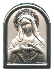 Immaculate Heart of Mary Plaque with Stand Mother of Pearl Frame cm.6x4.5 - 2 1/4"x 1 3/4"