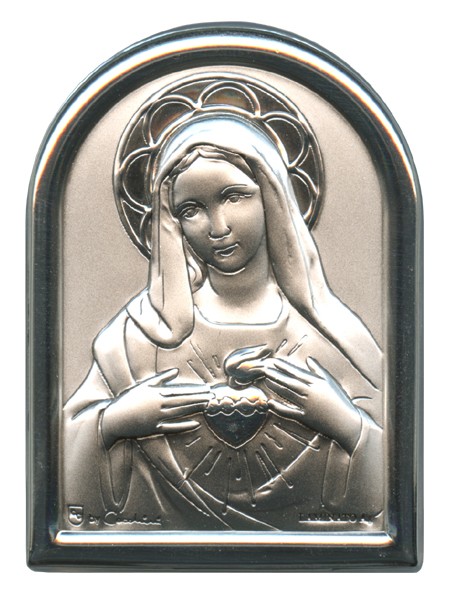 Immaculate Heart of Mary Plaque with Stand Mother of Pearl Frame cm.6x4.5 - 2 1/4"x 1 3/4"