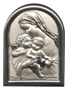 Guardian Angel Plaque with Stand Brown Frame cm.6x4.5 - 2 1/4"x 1 3/4"