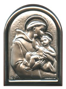 St.Anthony Plaque with Stand Brown Frame cm.6x4.5 - 2 1/4"x 1 3/4"