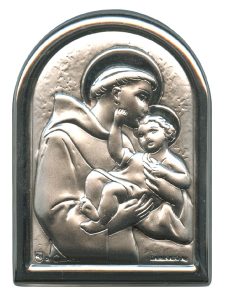 St.Anthony Plaque with Stand Mother of Pearl Frame cm.6x4.5 - 2 1/4"x 1 3/4"