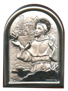 St.Francis Plaque with Stand Brown Frame cm.6x4.5 - 2 1/4"x 1 3/4"