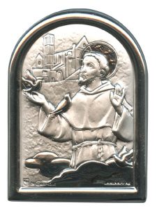 St.Francis Plaque with Stand Mother of Pearl Frame cm.6x4.5 - 2 1/4"x 1 3/4"