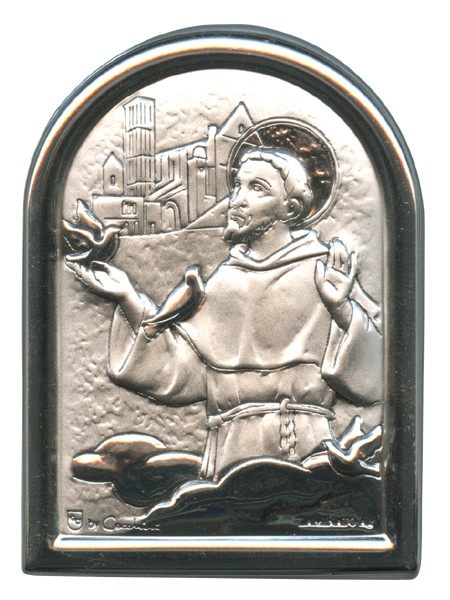 St.Francis Plaque with Stand Mother of Pearl Frame cm.6x4.5 - 2 1/4"x 1 3/4"