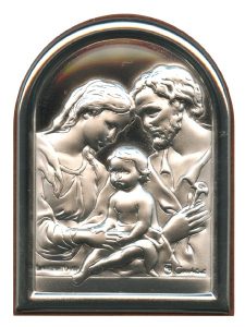 Holy Family Plaque with Stand Brown Frame cm.6x4.5 - 2 1/4"x 1 3/4"