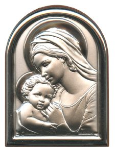 Mother and Child Plaque with Stand Brown Frame cm.6x4.5 - 2 1/4"x 1 3/4"