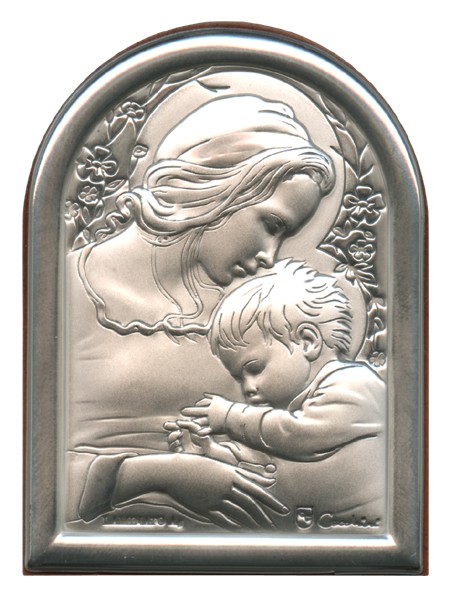 Mother and Child Plaque with Stand Brown Frame cm.6x4.5 - 2 1/4"x 1 3/4"