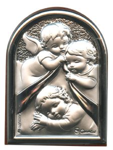 Guardian Angel Plaque with Stand Brown Frame cm.6x4.5 - 2 1/4"x 1 3/4"