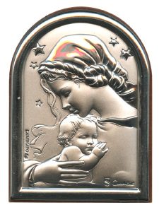 Mother and Child Plaque with Stand Brown Frame cm.6x4.5 - 2 1/4"x 1 3/4"