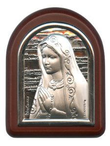 Our Lady of Sorrows Plaque with Stand Brown Frame cm. 6x7- 2 1/4"x2 3/4"