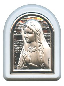 Our Lady of Sorrows Plaque with Stand White Frame cm. 6x7- 2 1/4"x2 3/4"