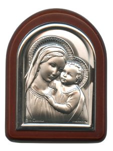 Mother and Child Plaque with Stand Brown Frame cm. 6x7- 2 1/4"x2 3/4"