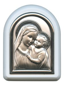 Mother and Child Plaque with Stand White Frame cm. 6x7- 2 1/4"x2 3/4"