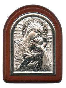 Perpetual Help Plaque with Stand Brown Frame cm. 6x7- 2 1/4"x2 3/4"