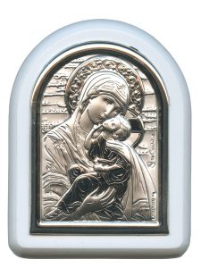 Perpetual Help Plaque with Stand White Frame cm. 6x7- 2 1/4"x2 3/4"