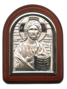 Pantocrator Plaque with Stand Brown Frame cm. 6x7- 2 1/4"x2 3/4"