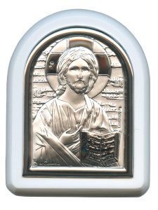 Pantocrator Plaque with Stand White Frame cm. 6x7- 2 1/4"x2 3/4"