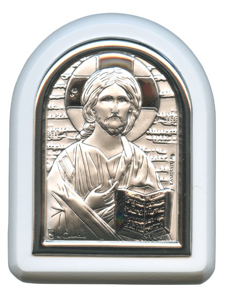 Pantocrator Plaque with Stand White Frame cm. 6x7- 2 1/4"x2 3/4"