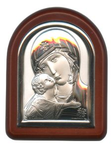 Mother and Child Plaque with Stand Brown Frame cm. 6x7- 2 1/4"x2 3/4"